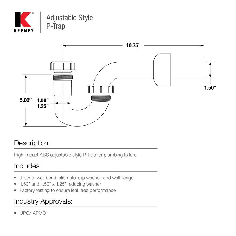 Keeney K400 Decorative 1.5 or 1.25 x 1.25 ABS P-Trap