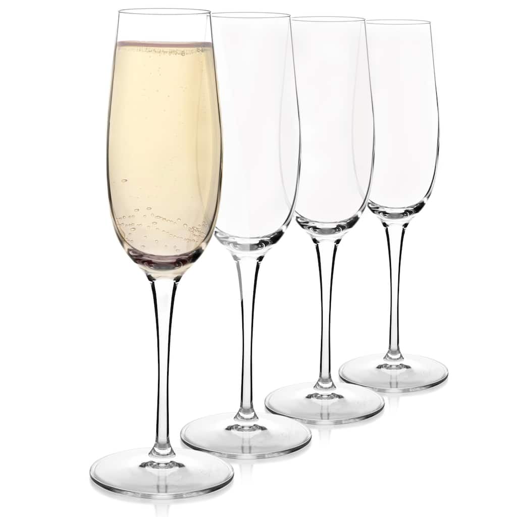 Luigi Bormioli Set of 4 Crescendo Champagne Flute Glasses - 8 oz.
