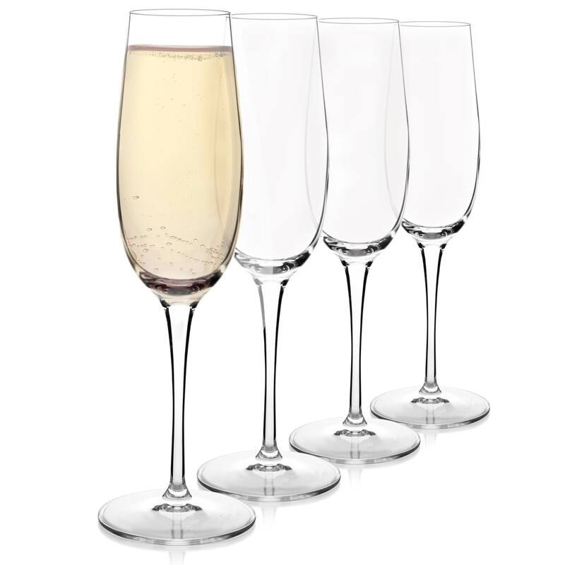 Luigi Bormioli Set of 4 Crescendo Champagne Flute Glasses - 8 oz. - 8 oz. - Clear - 4 Piece