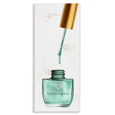 Stupell Makeup Nail Polish Brush Cyan Gold Fashion Design Canvas Wall Art, Proudly Made in USA