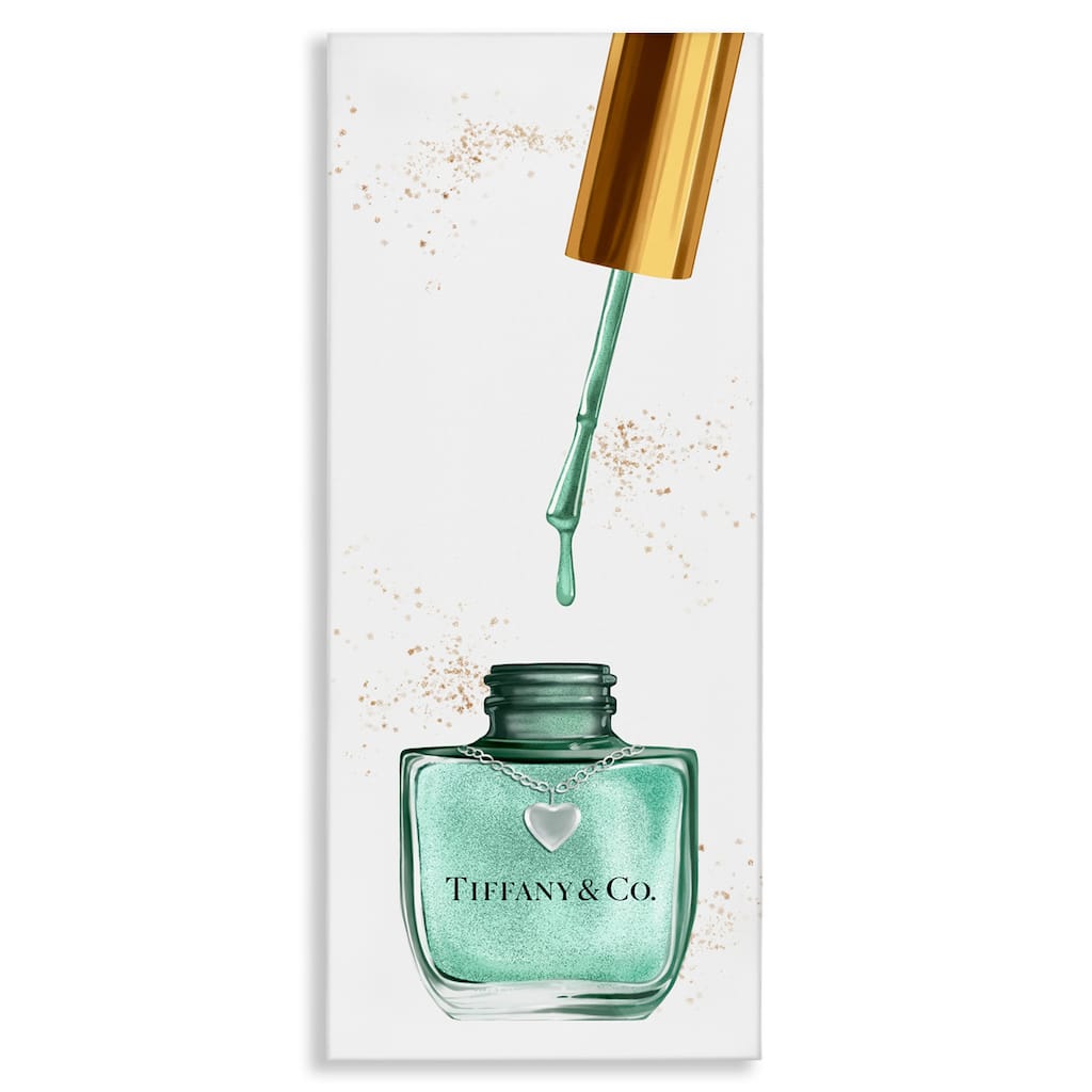 Stupell Makeup Nail Polish Brush Cyan Gold Fashion Design Canvas Wall Art, Proudly Made in USA