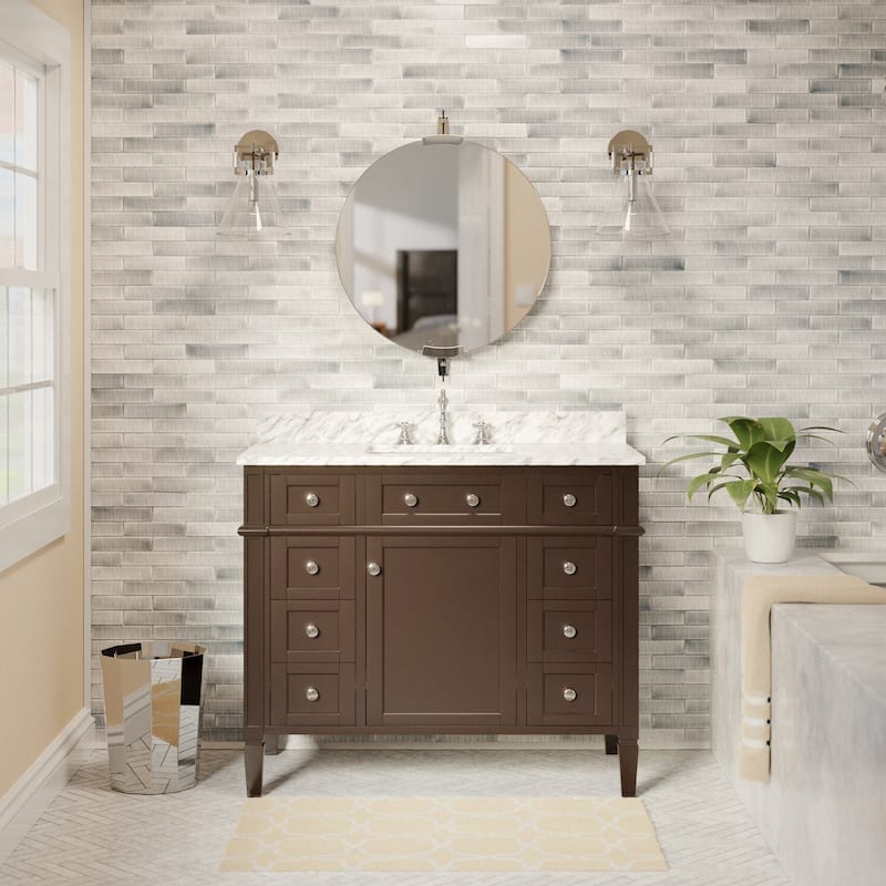 KitchenBathCollection Hailey 42" Bathroom Vanity with Carrara Marble Top - Chocolate
