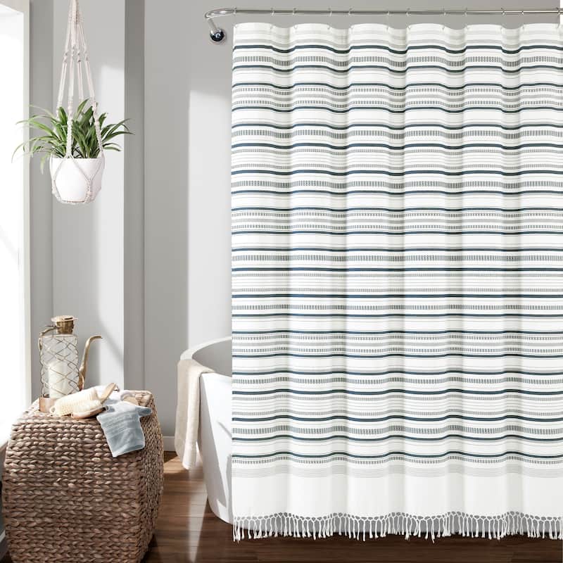 Lush Decor Urban Woven Yarn Dyed Eco-Friendly Recycled Cotton Shower Curtain Single - 72" x 72" - Navy