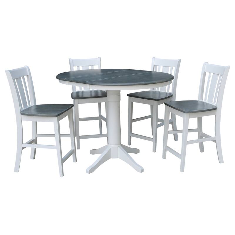 36" Round Extension Dining Table With 4 San Remo Counter Height Stools - Set of 5 Pieces
