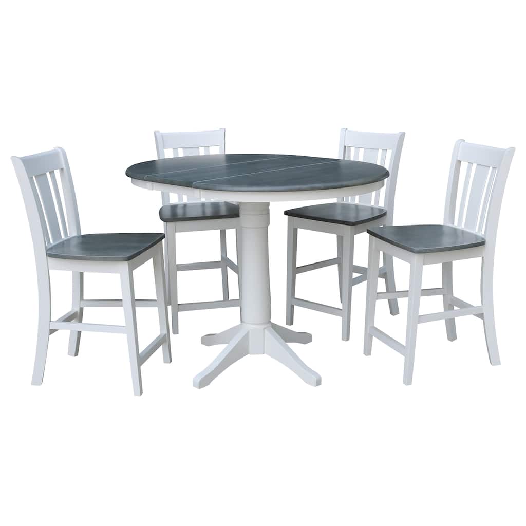 36" Round Extension Dining Table With 4 San Remo Counter Height Stools - Set of 5 Pieces