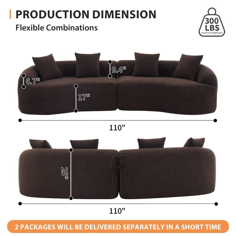 Chenille Floor Standing Curved Sectional Sofa Modular Lounge Sleeper Couch Full Compression Sponge Sofa with Pillows