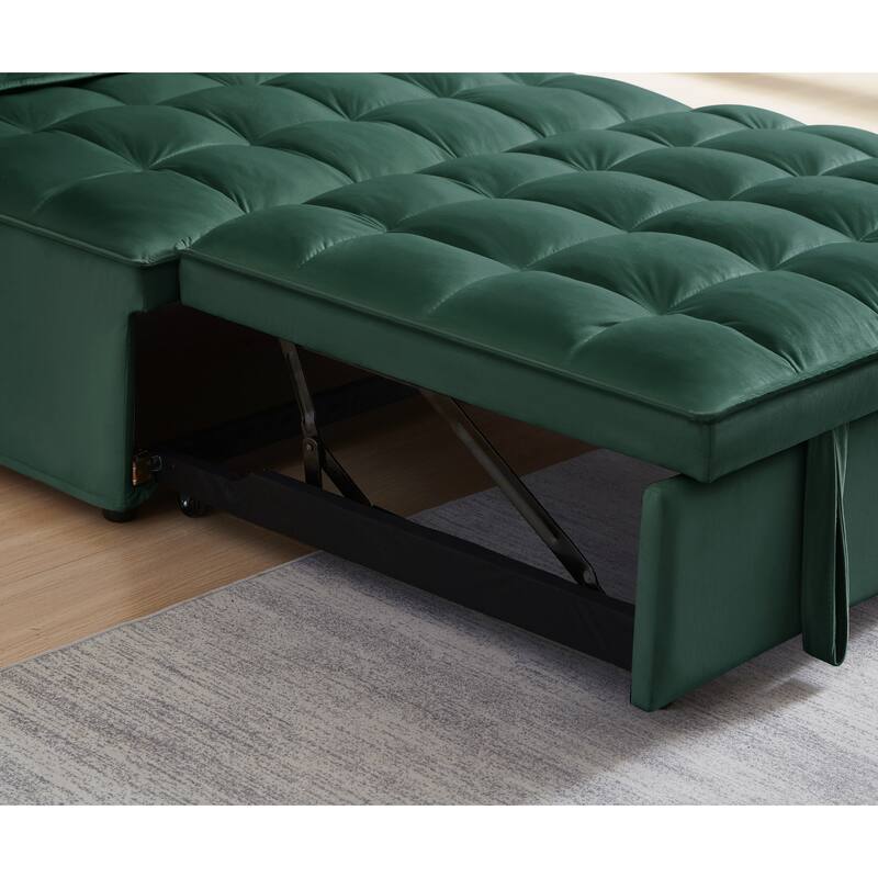 Convertible Velvet Double Seat Sofa Bed, Green, 46x36x16 inches