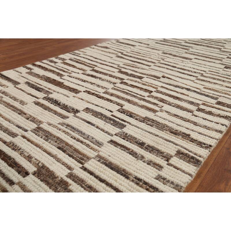 All-Over Striped Moroccan Oriental Runner Rug Hand-Knotted Wool Carpet - 4'0"x 13'6"