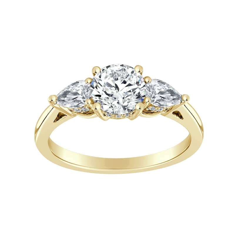 Auriya 14k-Yellow Gold Lab Grown 3-stone Hidden-Halo Round Diamond Engagement Ring 1.50ct. tw. (E-F VS) - 7.5