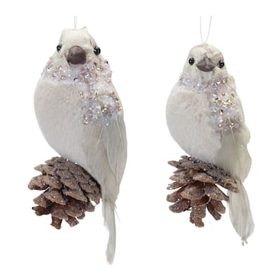 Beaded Bird with Pinecone Christmas Ornaments - 6.5" - 12ct