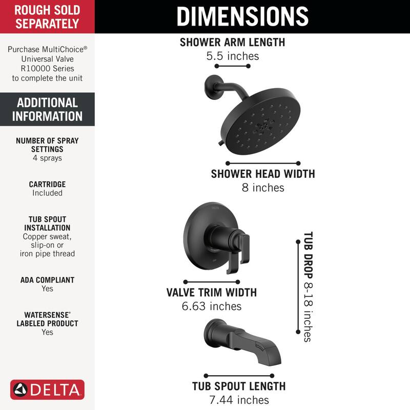 Delta T17T489 Tetra Tempassure 17T Series Thermostatic Tub and Shower
