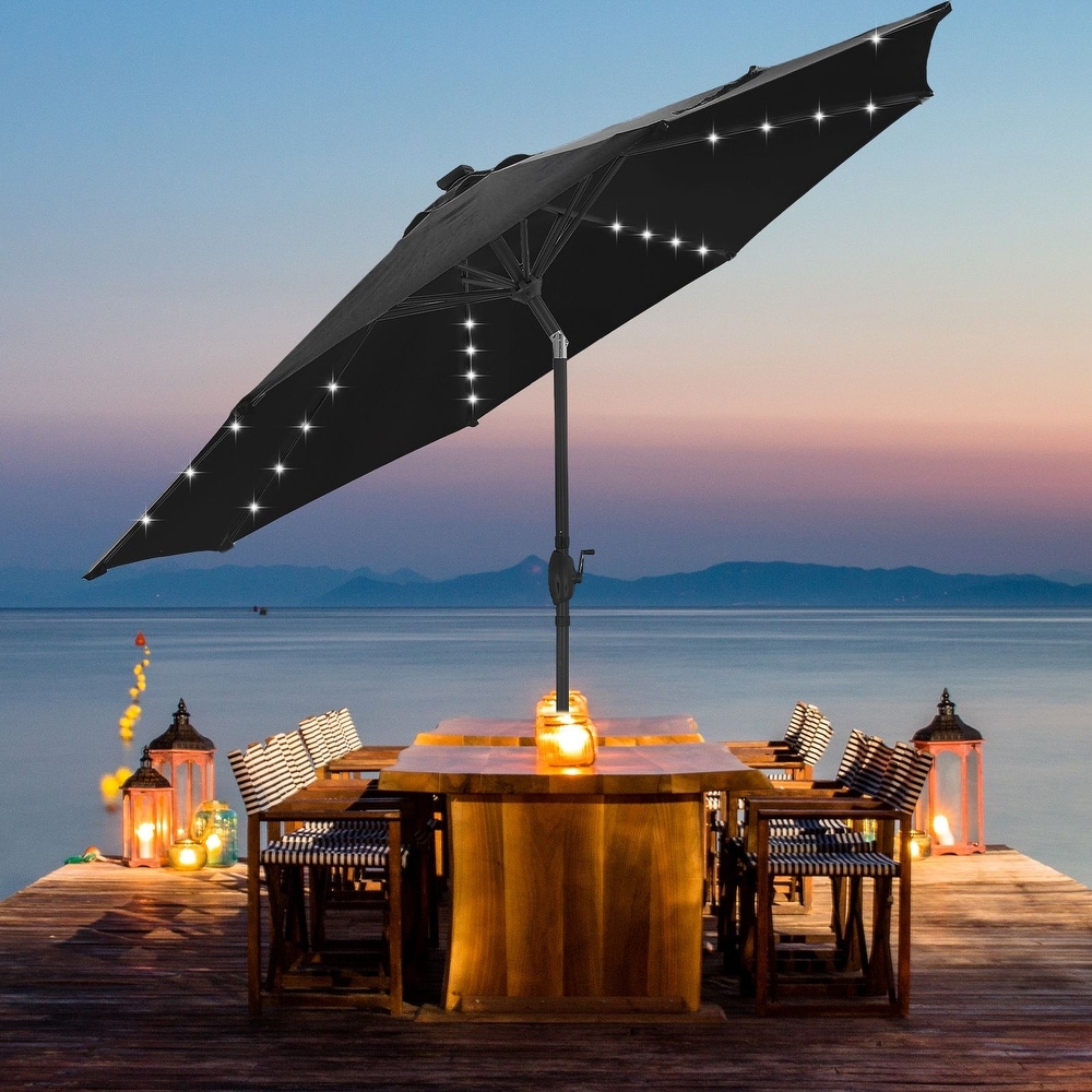 11 ft offset patio umbrella home depot Hampton Bay 11 ft. Aluminum Cantilever Solar LED Offset Patio Umbrella in  Putty Beige URM822013-Putty