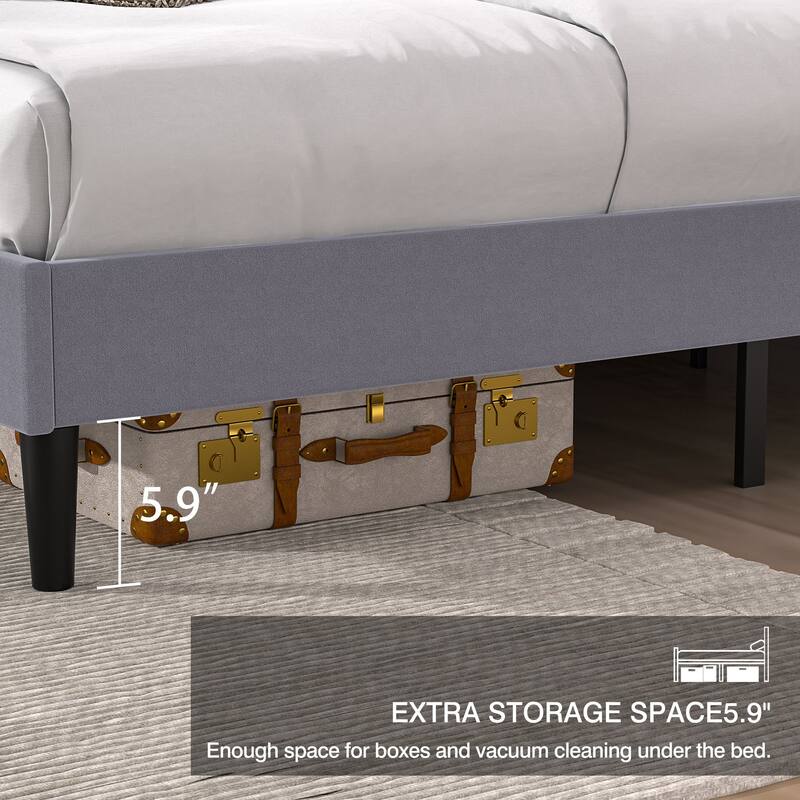 VECELO Bed Frame with Upholstered Wingback Headboard,Platform Bedframe with Charging Station & Side Pockets