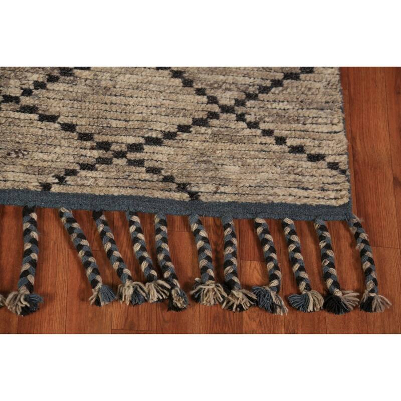 Striped Trellis Moroccan Oriental Area Rug Handmade Wool Carpet - 5'8" x 8'5"