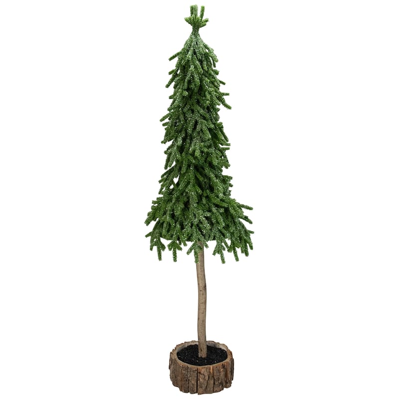 29.5-Inch Downswept Iced Artificial Christmas Tree Wood Base - Unlit - 29.5"