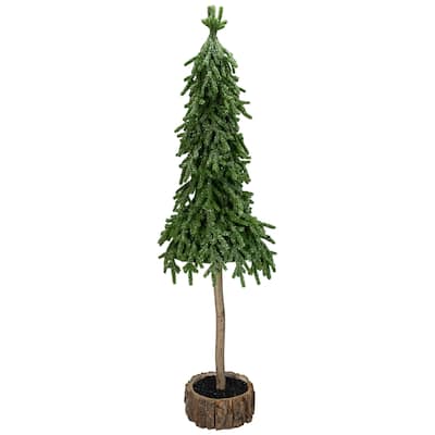 29.5-Inch Downswept Iced Artificial Christmas Tree Wood Base - Unlit - 29.5"