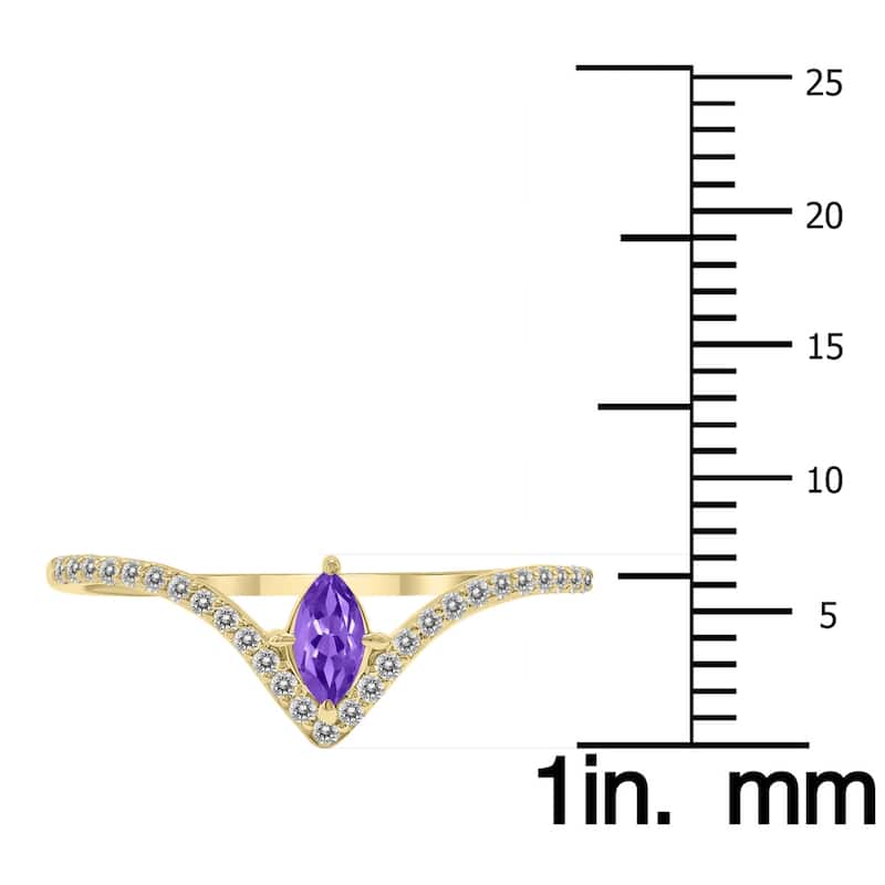Marquee Jewels 1/4 Carat TW Amethyst and Diamond V Shape Ring in 10K Yellow Gold