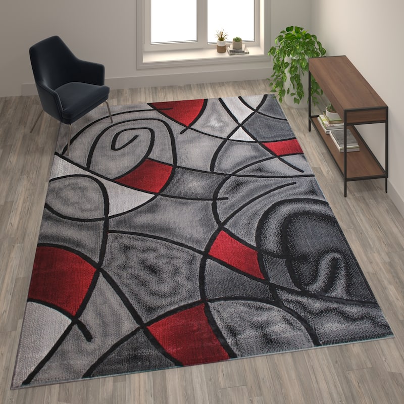 Modern Olefin Accent Area Rug - Abstract Pattern - 8' x 10' - Red