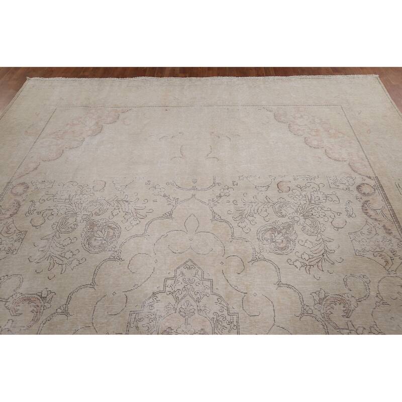 Muted Distressed Tabriz Persian Antique Area Rug Handmade Wool Carpet - 9'8" x 13'0"