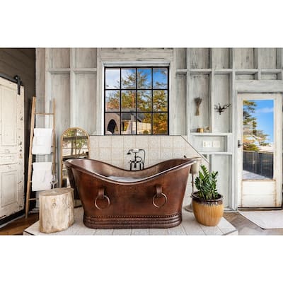 67-in Hammered Copper Double Slipper Bathtub With Rings in Oil Rubbed Bronze (BTDR67DB)