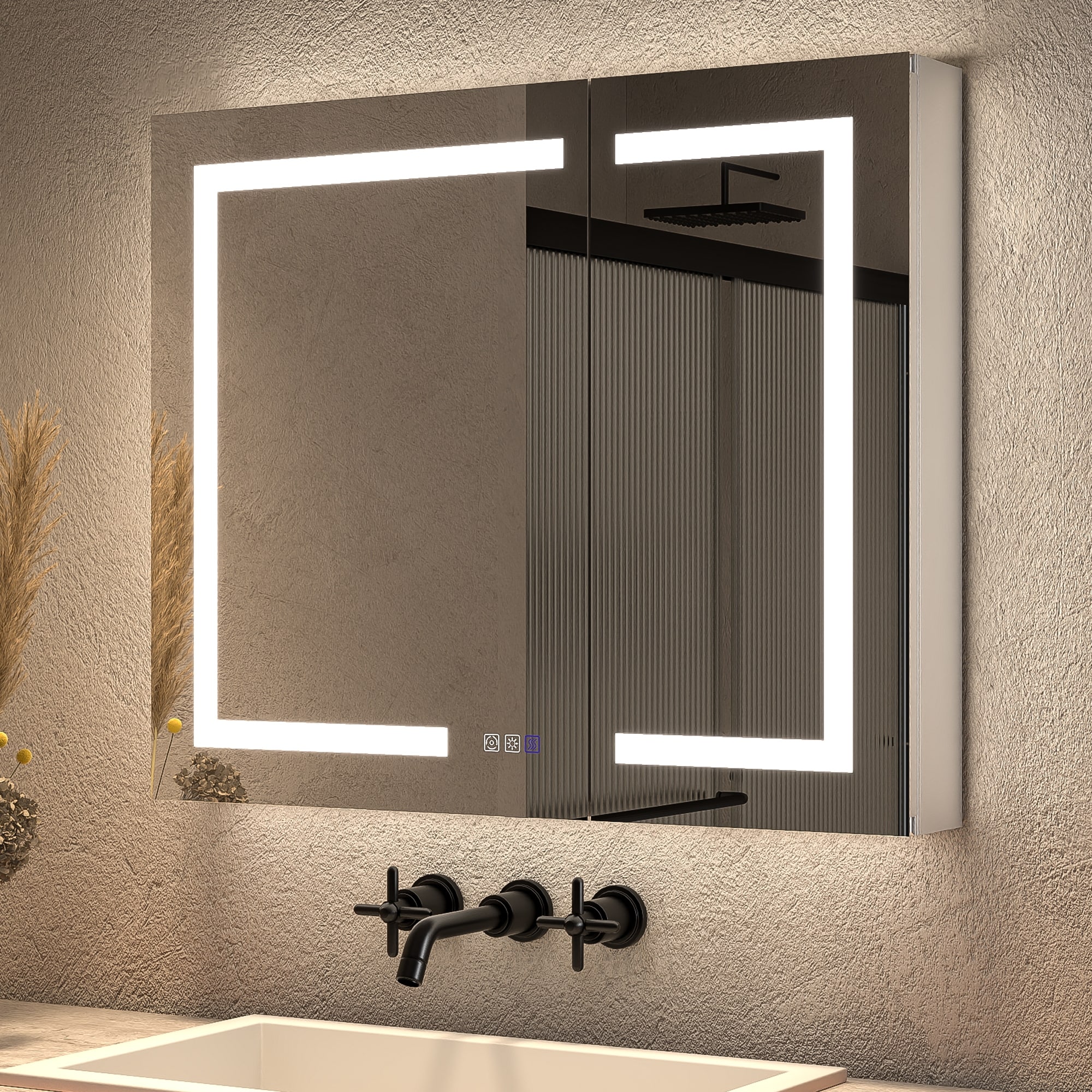 EcoBrite 20 in. W x 30 in. H Rectangular Black Aluminum LED Left Medicine Cabinet with Mirror - 20 in.W*32 in.H