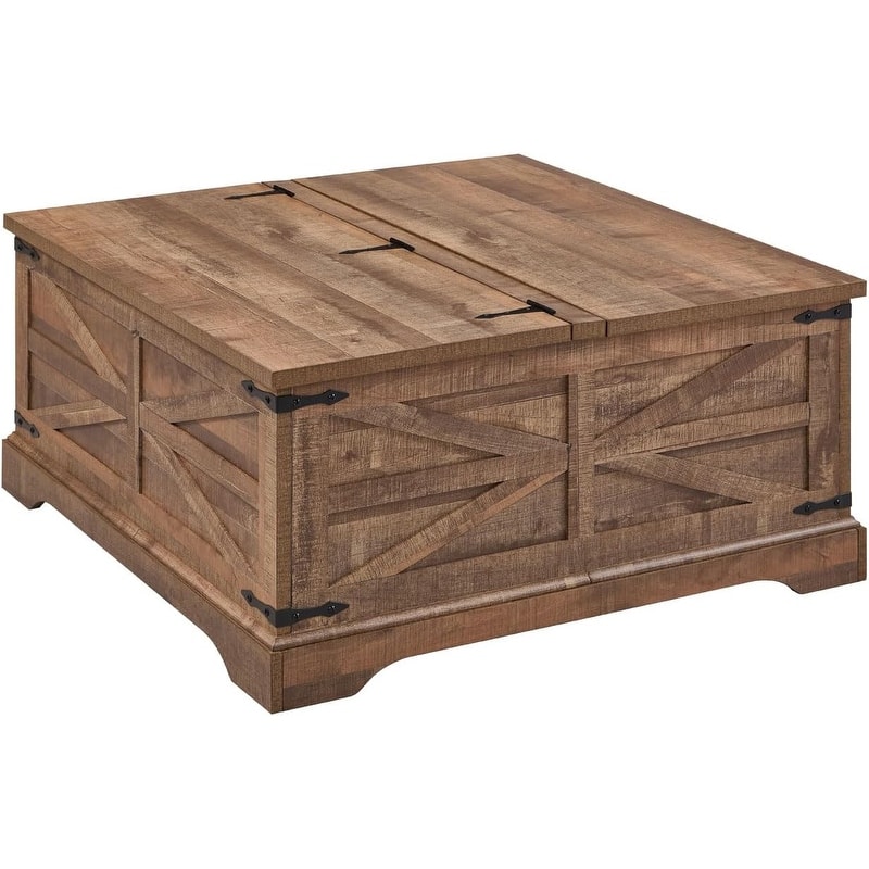 Farmhouse Lift Top Coffee Table with Storage, Wood Square Center Table
