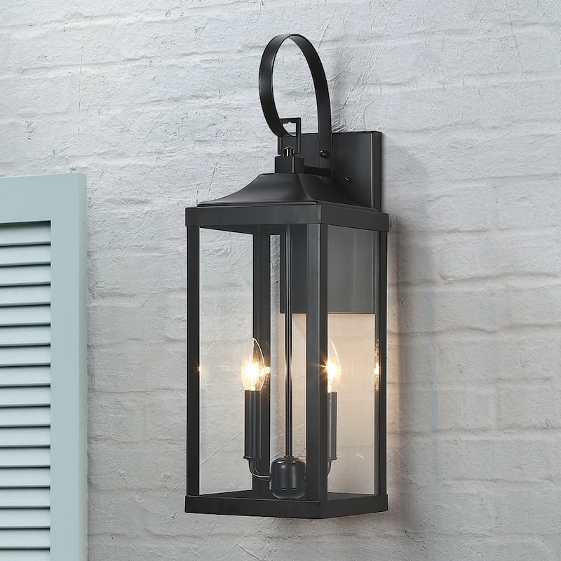 25.7"H 2-Light Large Outdoor Black Exterior Wall Lantern Sconce Light