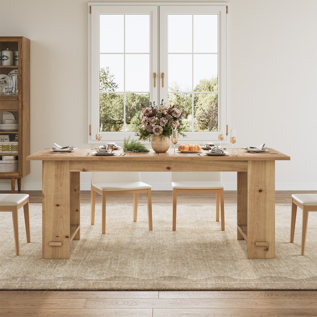 Solid Wood Dining Table for 4-6 People with Heavy Duty Legs