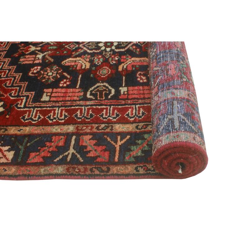 Fine Vintage Distressed Zahid Red/Navy Runner - 3'4" x 9'5"