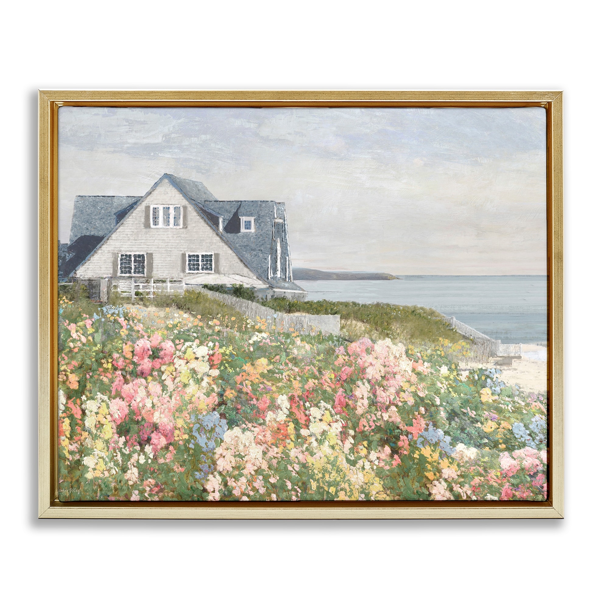 Stupell Coastal Cottage Meadow Framed Floater Canvas Wall Art Design By Amber Sterling