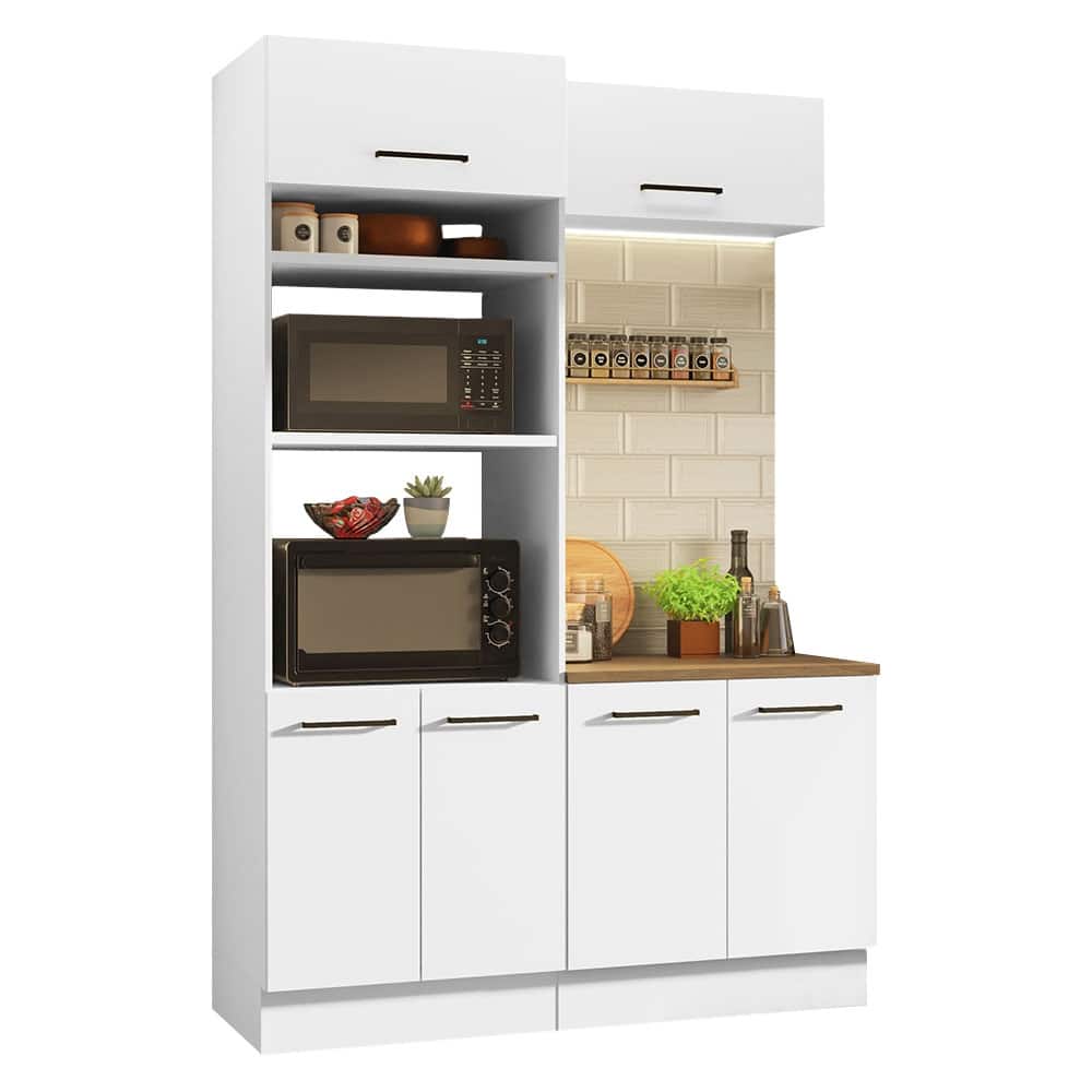 Madesa Hazel 3-Piece Kitchen Storage Set 3 Doors 3 Open Shelves Pantry Cabinet 2 Doors Base Cabinet and Wall Cupboard - White