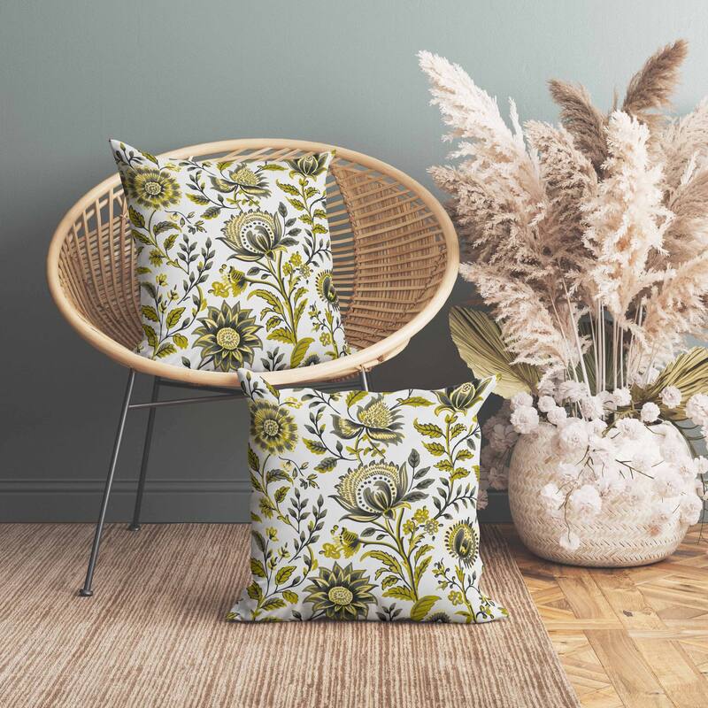 Sanganeri Block Print Faux Suede Reversible Throw Pillow Olive and Green