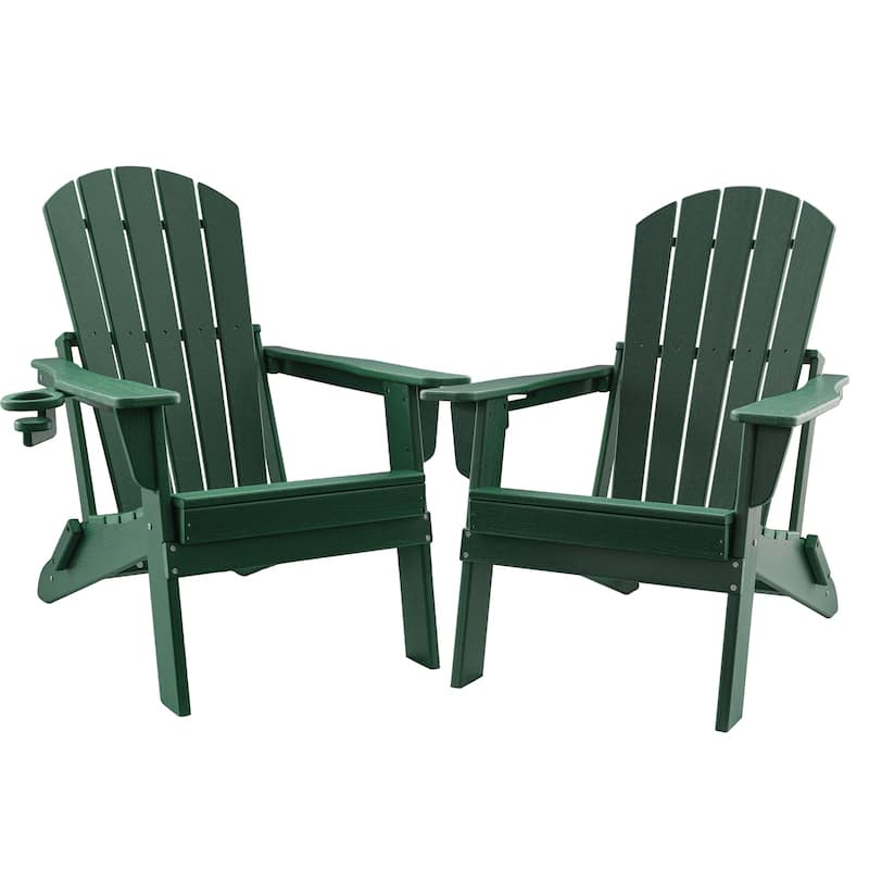 HDPE Folding Adirondack Chair with Cup Holder,Weather-Resistant, Low Maintenance,Supports up to 400lbs