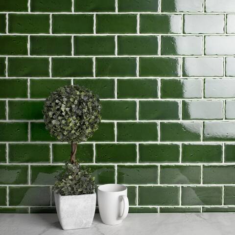 Merola Tile Novecento Verdin 2.5" x 5.13" Ceramic Subway Wall Tile