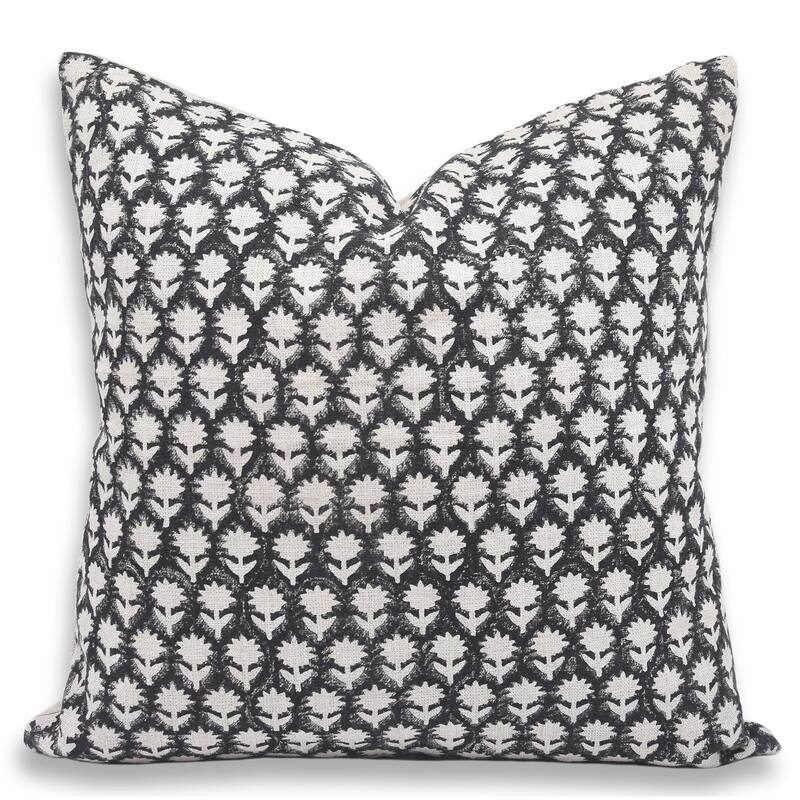 Fabdivine Vintage Throw Black Pillow Cover Floral Hand Block Print for Fall Home Room Accent Heavy Linen Cushioncase, Pankhudi - Pillow Covers - Pink City- Black - 14" x 14"