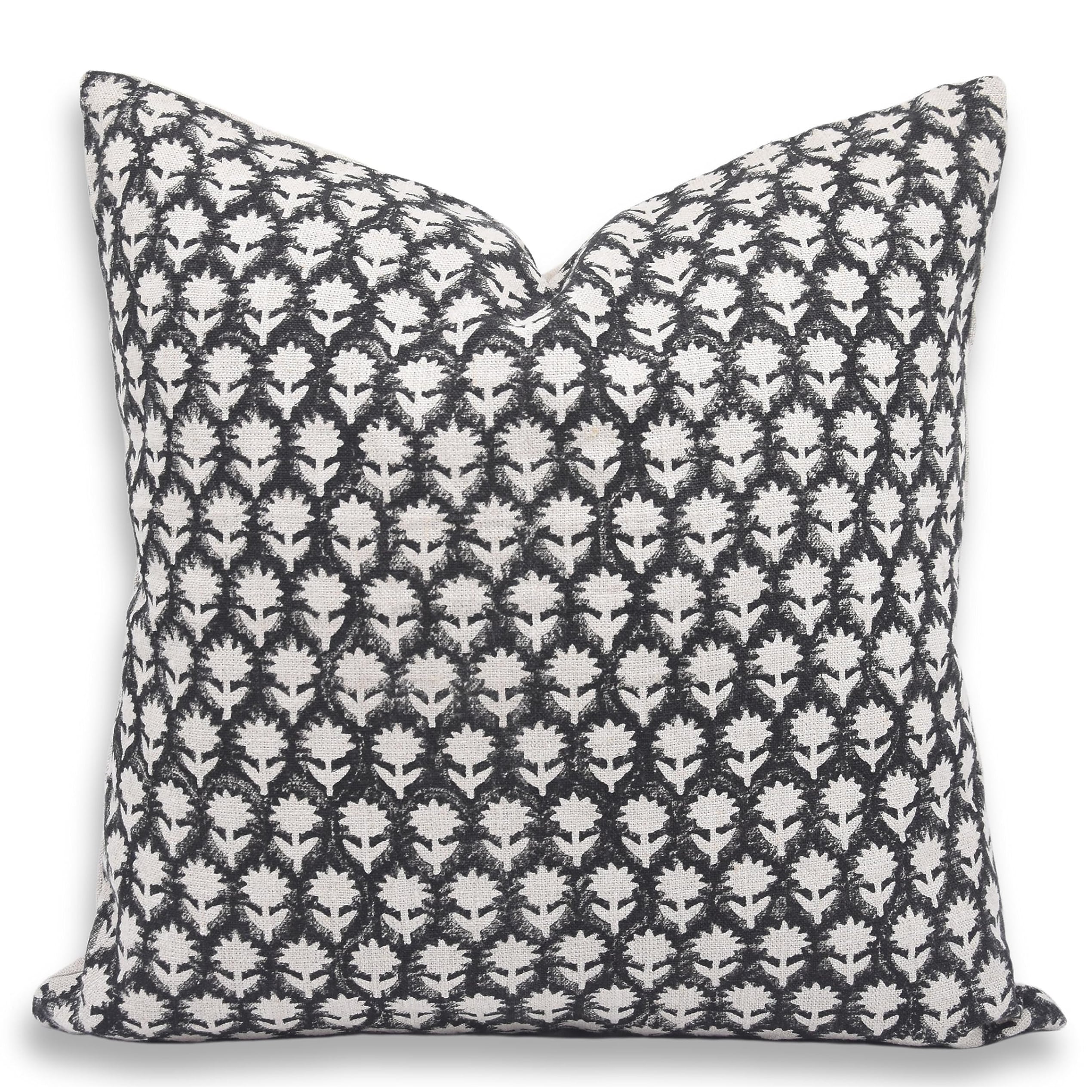 Fabdivine Vintage Throw Black Pillow Cover Floral Hand Block Print, Pankhudi