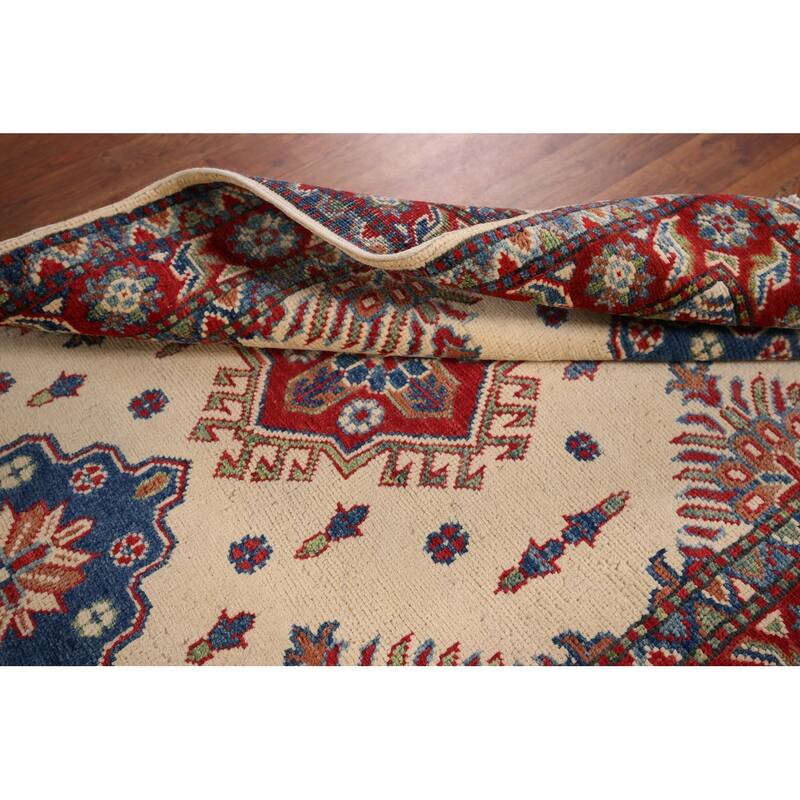Ivory Geometric Kazak Accent Rug Handmade Wool Carpet - 3'4" x 4'10"