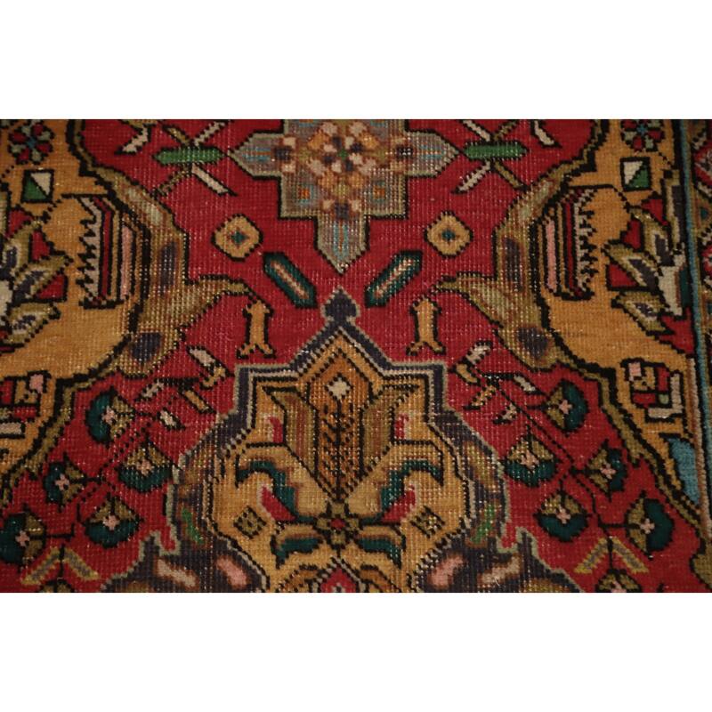 Hand Knotted Oriental 100% Wool Carpet Traditional Floral Red Tabriz Runner Rug - 10' 6'' X 2' 0''