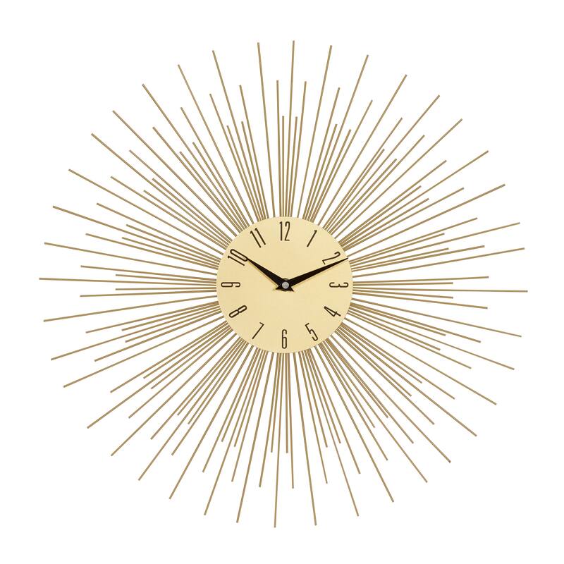 Gold Metal Starburst Decorative Wall Clock with Black Accents