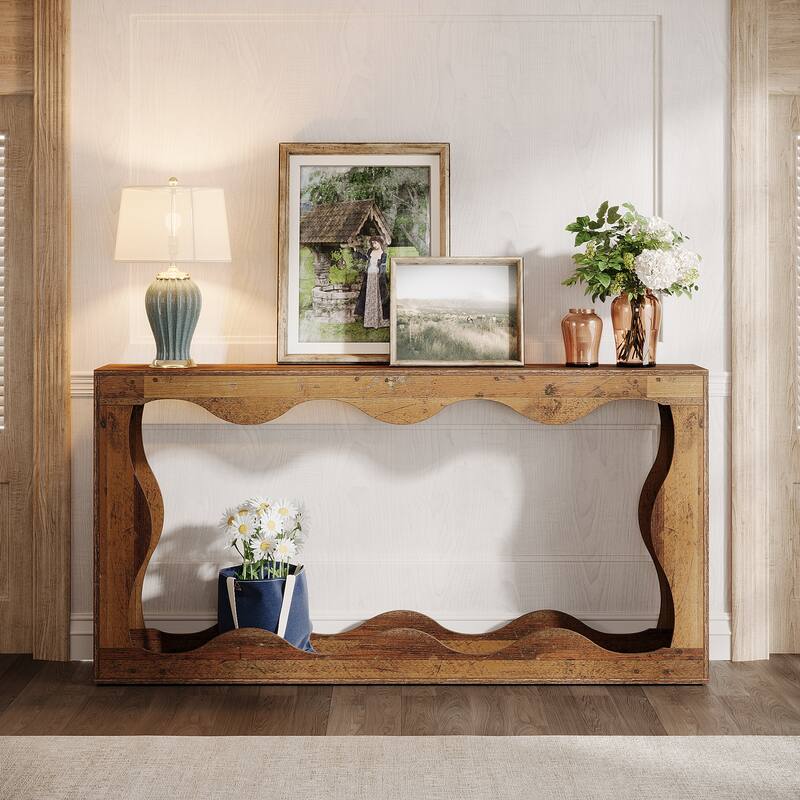 63-Inch Wood Console Table, Rectangular Entryway Table for Living Room, Rustic Brown
