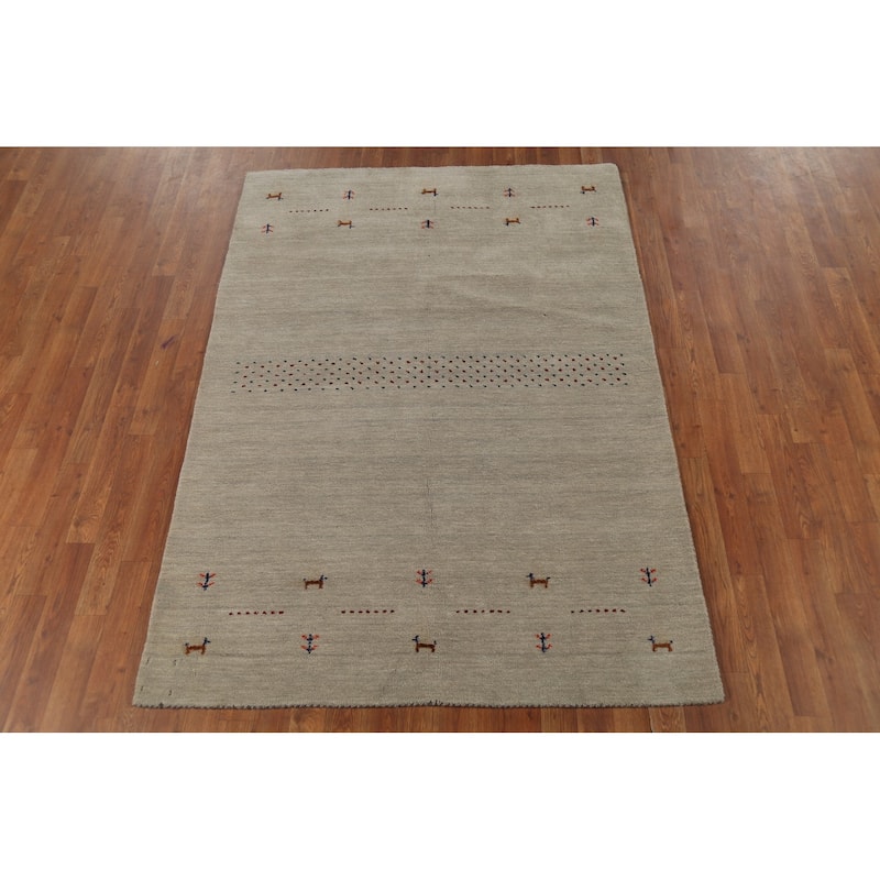 Little Animals Tribal Gabbeh Area Rug Hand-Knotted Wool Carpet - 4'7"x 6'6"