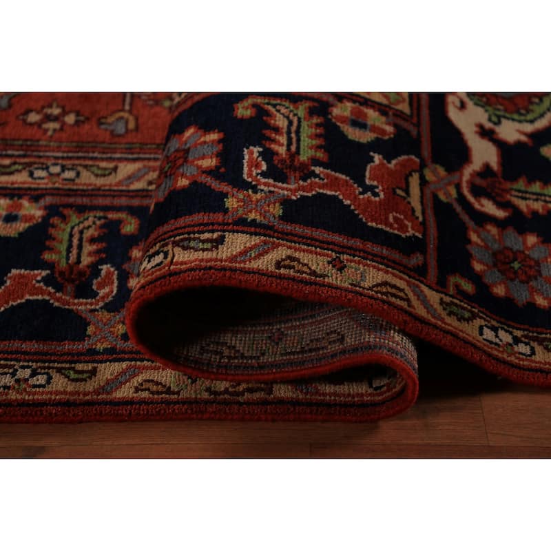 Orange Medallion Heriz Serapi Indian Area Rug Handmade Wool Carpet - 9'0"x 11'11"