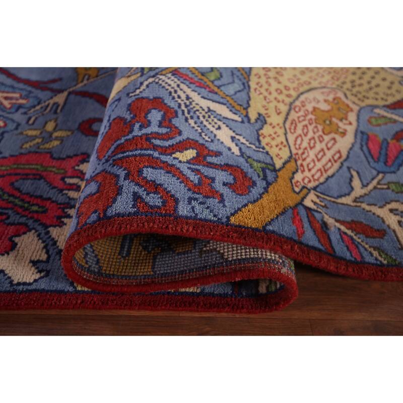 Animals Design Blue Ziegler Oriental Area Rug Handmade Wool Carpet - 8'0"x 15'8"