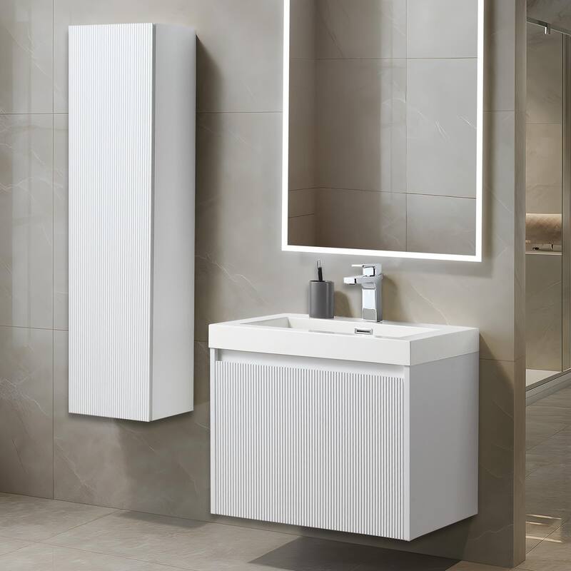 Blossom Positano 24" Floating Vanity with Sink & Side Cabinet - Matte White
