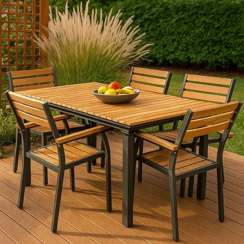 Ankia 62-84 Inch Outdoor Extendable Dining Table, Aluminium Brown