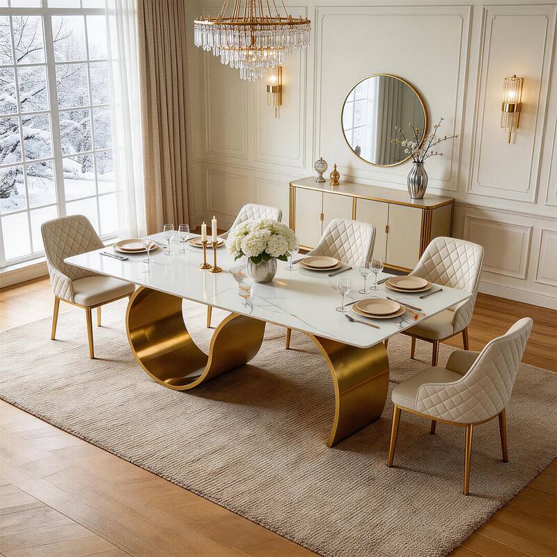 78.7" Sintered Stone Kitchen Dining Table for 8, Stainless Steel Base