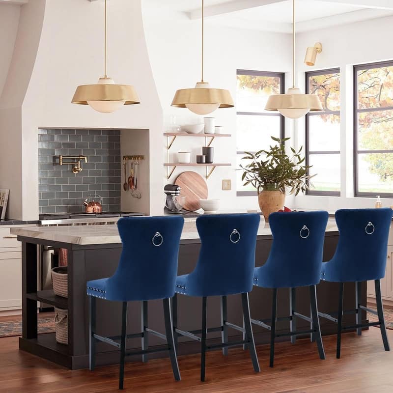 Wing Back Velvet Tufted Nailhead Barstools(Set of 6)