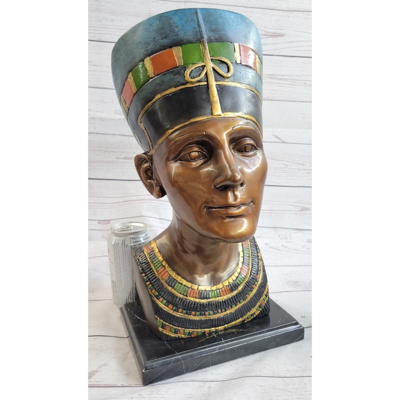 Nefertiti Egyptian Queen Pharaoh Bronze Bust Statue Sculpture Egypt Collectible 16 Inches X 10 Inches