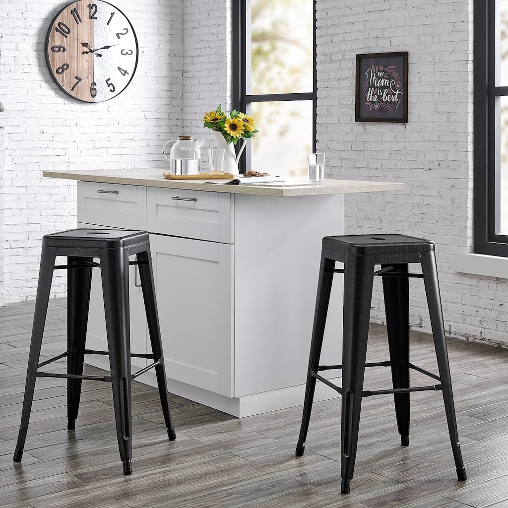 AC Pacific 30 In Metal Backless Barstool Set of 2