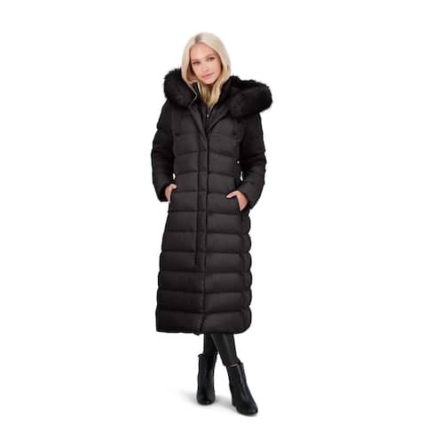 Tahari Nellie Long Coat for Women-Down Jacket with Removable Faux Fur Trim